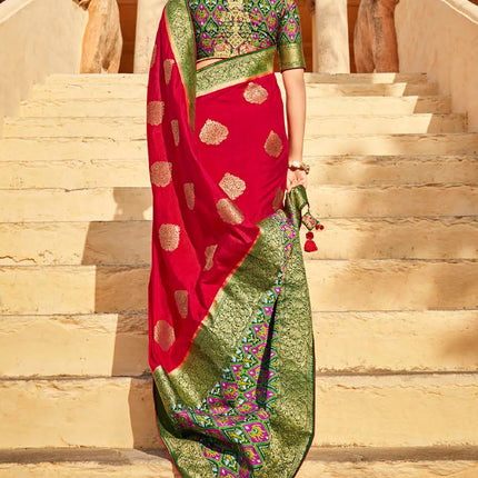 Hot Red Fashionable Woven Patola Silk Saree