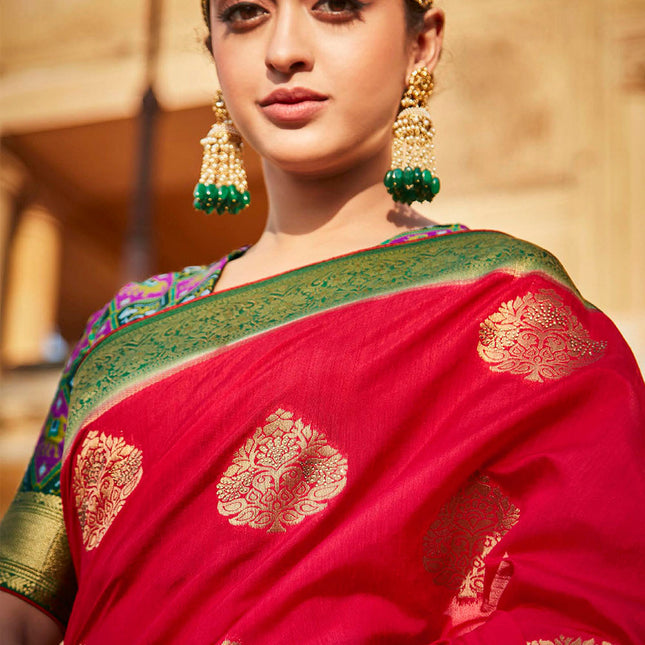 Hot Red Fashionable Woven Patola Silk Saree