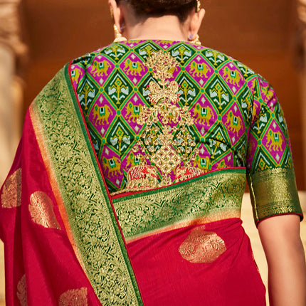 Hot Red Fashionable Woven Patola Silk Saree