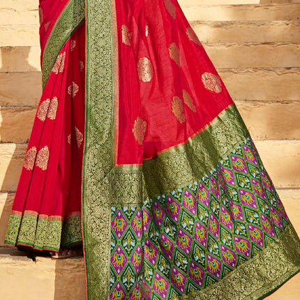 Hot Red Fashionable Woven Patola Silk Saree
