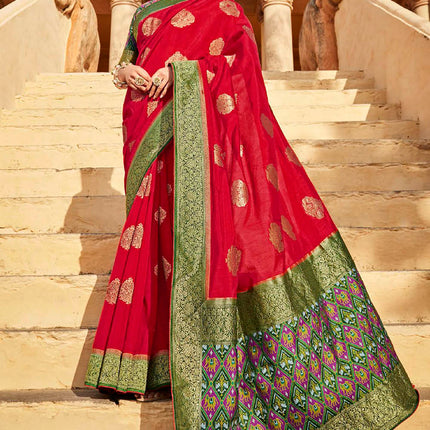 Hot Red Fashionable Woven Patola Silk Saree