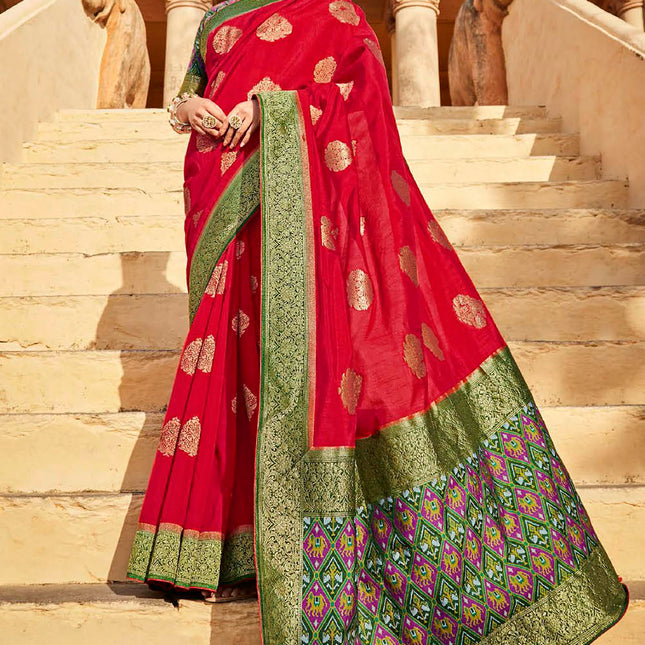 Hot Red Fashionable Woven Patola Silk Saree
