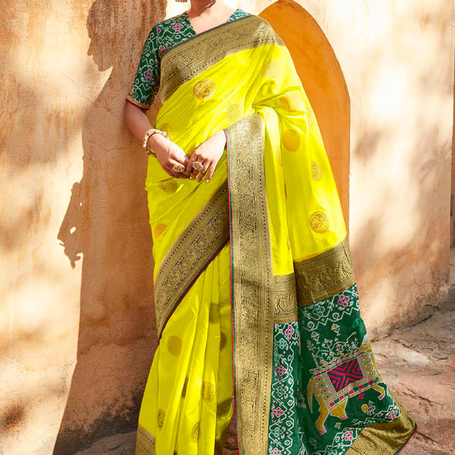 Rich Yellow Fashionable Woven Patola Silk Saree