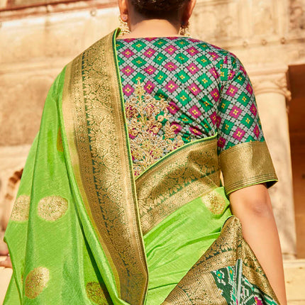 Lush Green Fashionable Woven Patola Silk Saree