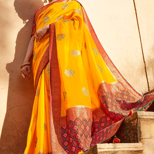Showy Yellow Fashionable Woven Patola Silk Saree