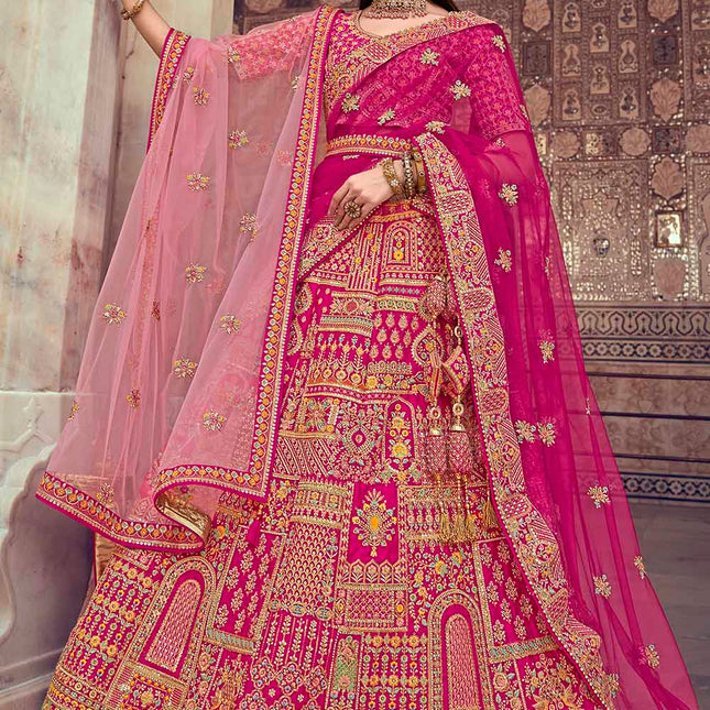 Beautiful Pink Jarkan Banarasi Silk Lehenga