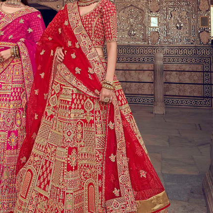 Beautiful Red Jarkan Banarasi Silk Lehenga