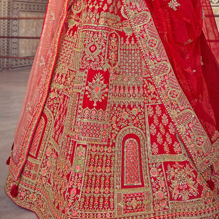 Beautiful Red Jarkan Banarasi Silk Lehenga