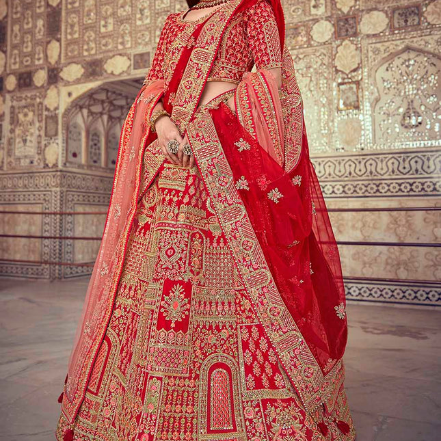 Beautiful Red Jarkan Banarasi Silk Lehenga