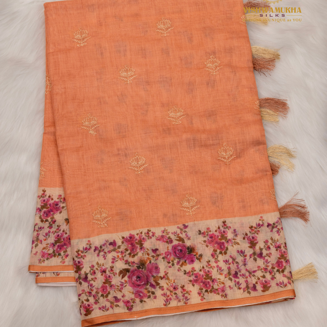 Linen Sarees-VSL05 Peach