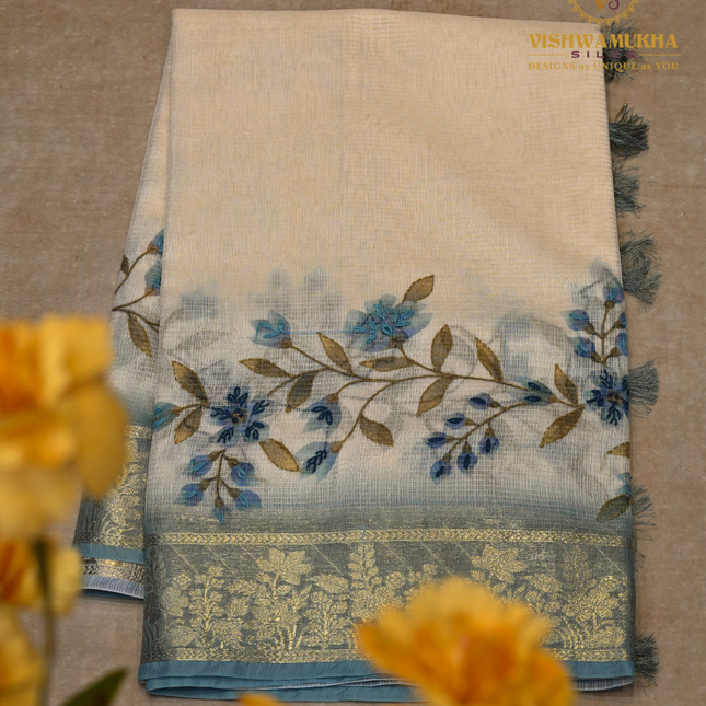 Chanderi Kantha Work-VSC6 Sea Blue