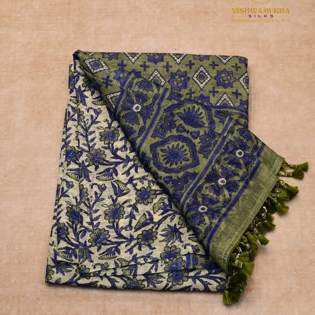 Linen Sarees-VSL16 Green