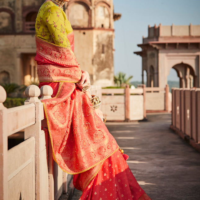 Brownish Red Woven Banarasi Silk Saree