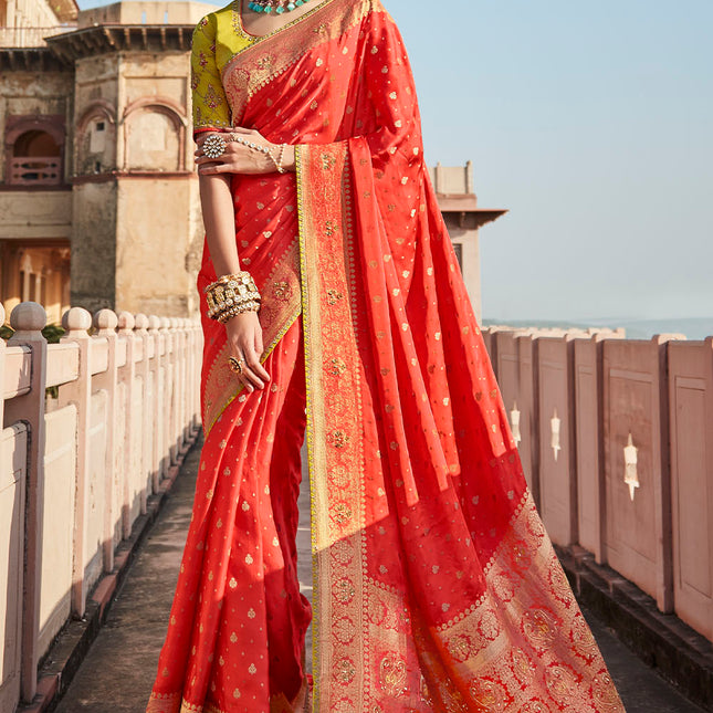 Brownish Red Woven Banarasi Silk Saree
