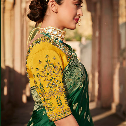 Leafy Green Woven Banarasi Silk Saree