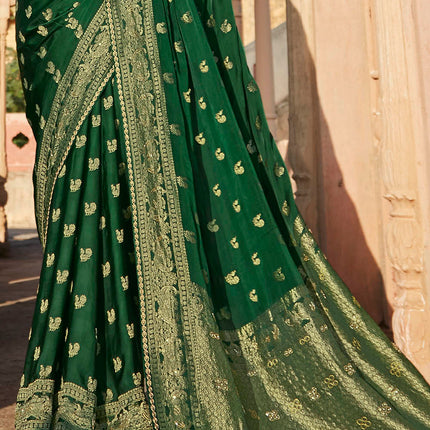 Leafy Green Woven Banarasi Silk Saree