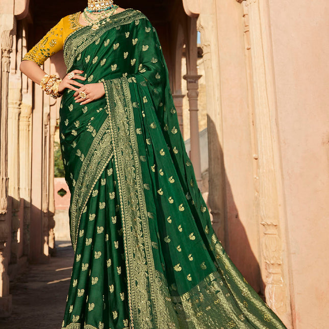 Leafy Green Woven Banarasi Silk Saree