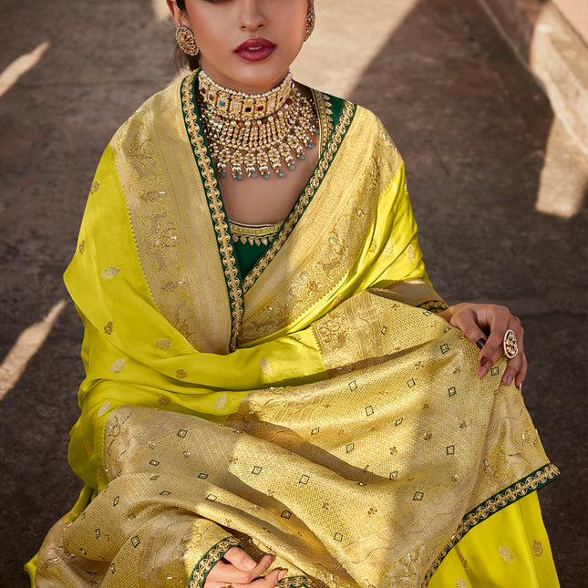 Lemony Yellow Woven Banarasi Silk Saree