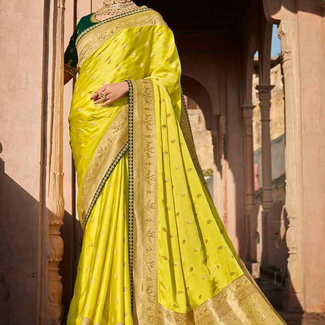 Lemony Yellow Woven Banarasi Silk Saree