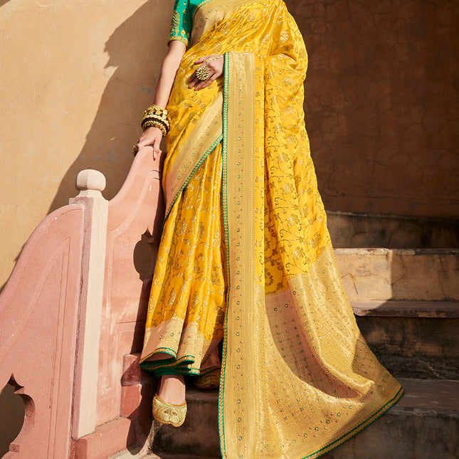 Sunny Yellow Woven Banarasi Silk Saree
