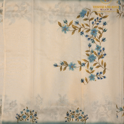 Chanderi Kantha Work-VSC6 Sea Blue