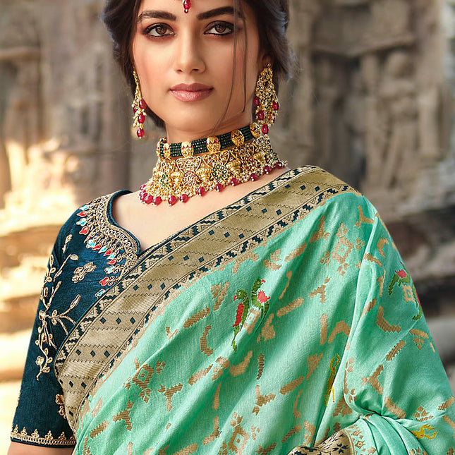 Pistachio Green Banarasi Silk Woven Saree