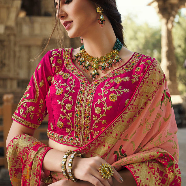 Salmon Pink Banarasi Silk Woven Saree
