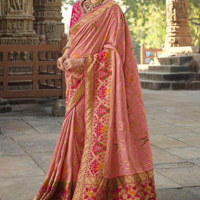 Salmon Pink Banarasi Silk Woven Saree