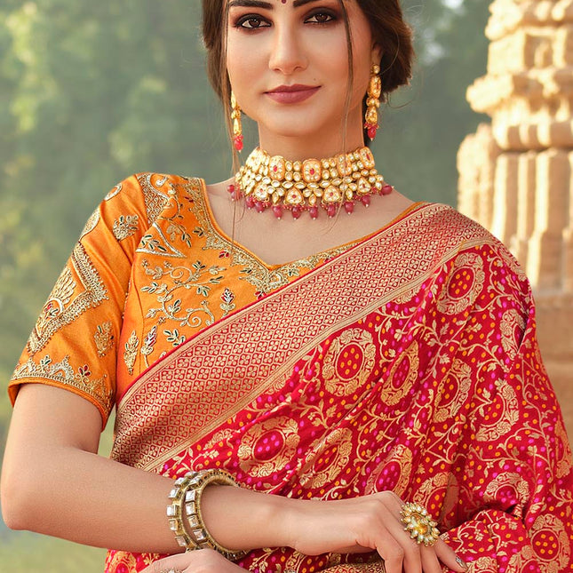 Shiny Red Woven Banarasi Silk Saree