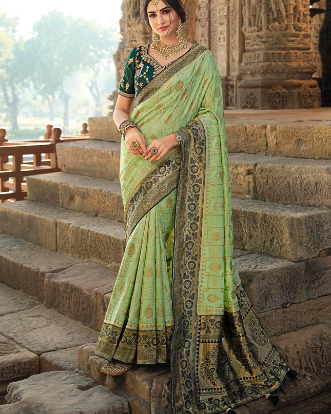 Apple Green Woven Banarasi Silk Saree