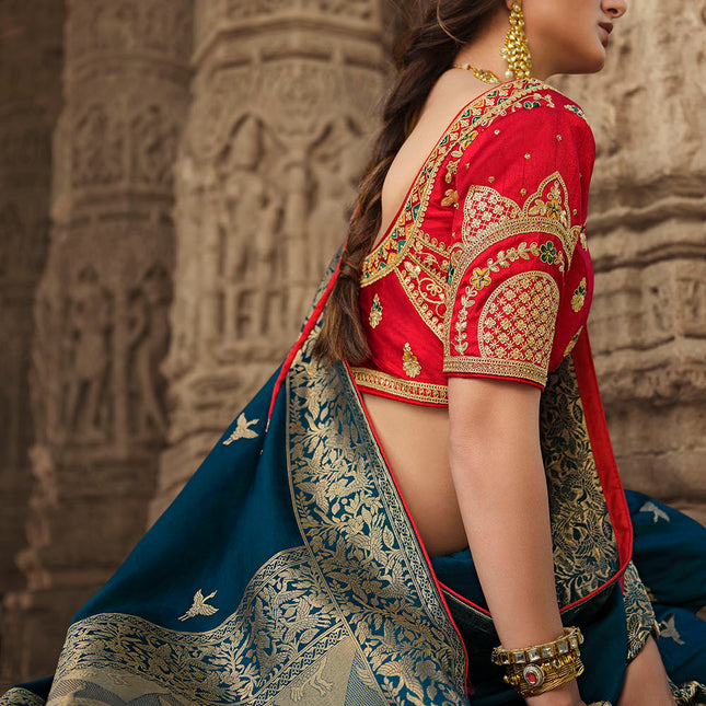 Cerulean Blue Banarasi Woven Silk Saree
