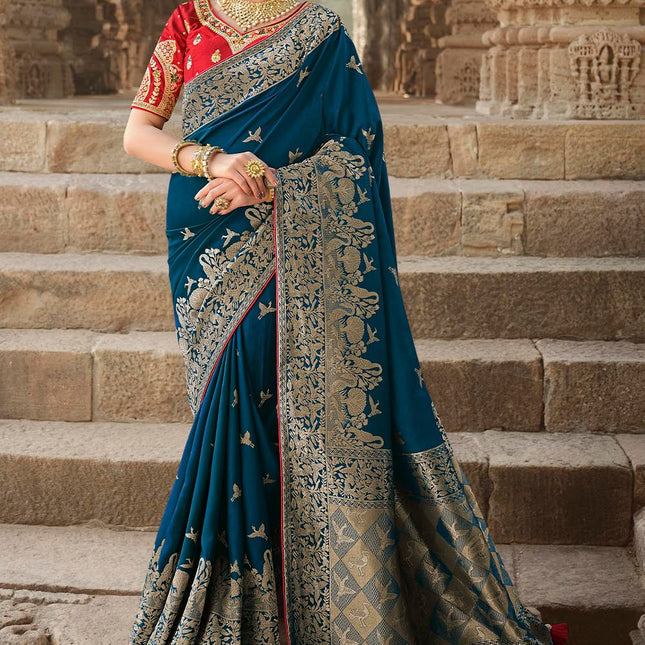 Cerulean Blue Banarasi Woven Silk Saree