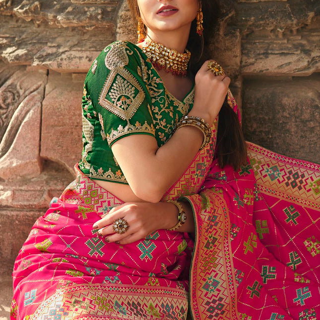 Bright Shades of Pink Woven Banarasi Silk Saree