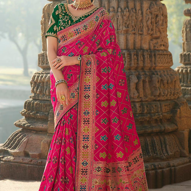 Bright Shades of Pink Woven Banarasi Silk Saree