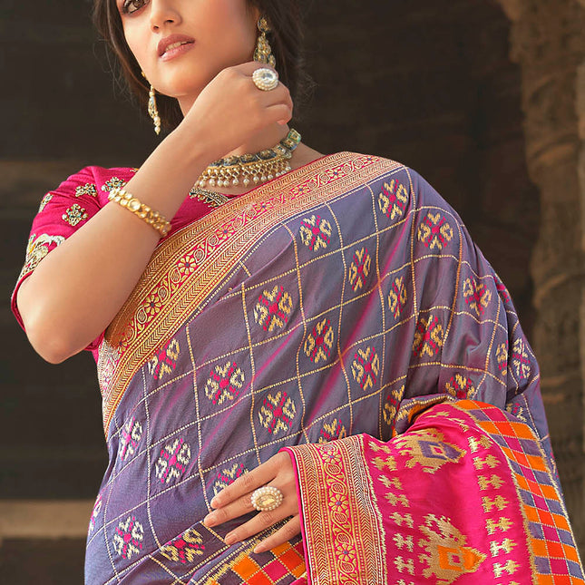 Jassy Purple Woven Banarasi Silk Saree