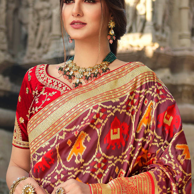 Sepia Brown Woven Banarasi Silk Saree