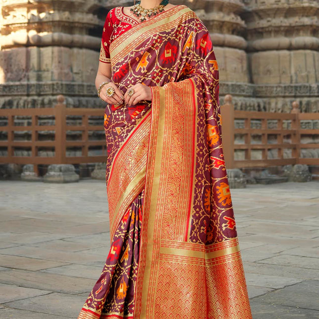 Sepia Brown Woven Banarasi Silk Saree