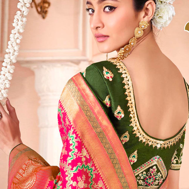 Electric Pink Woven Banarasi Silk Saree
