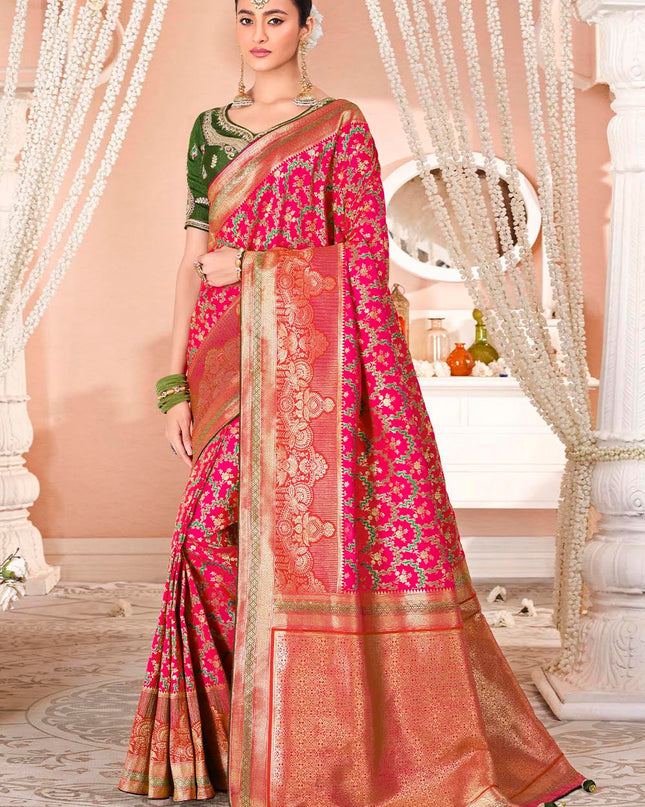 Electric Pink Woven Banarasi Silk Saree