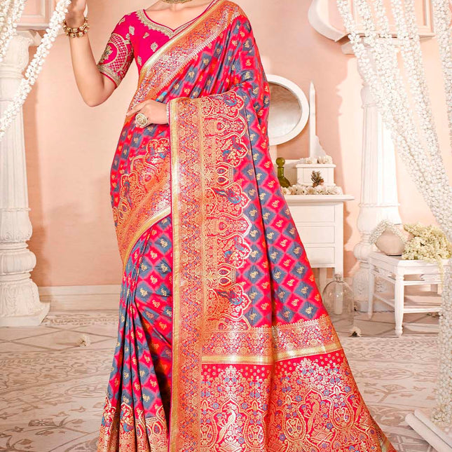 Sombre Pink Banarasi Woven Silk Saree
