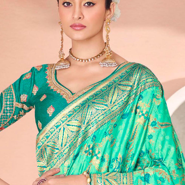 Mellow Green Woven Banarasi Silk Saree