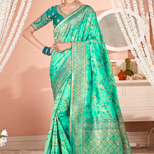 Mellow Green Woven Banarasi Silk Saree