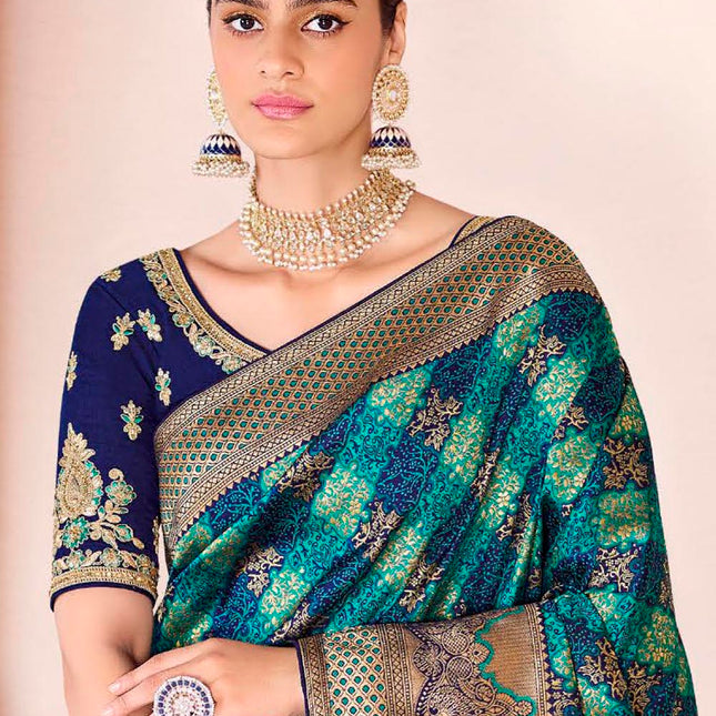 Prismatic Blue Banarasi Silk Saree