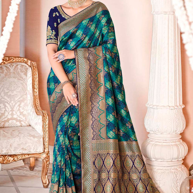 Prismatic Blue Banarasi Silk Saree