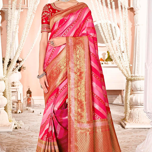 Prismatic Pink Woven Banarasi Silk Saree
