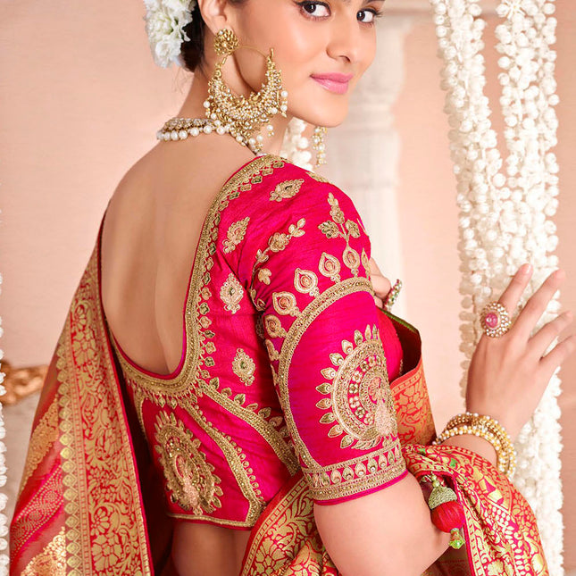 Chintzy Golden Red Woven Banarasi Silk Saree