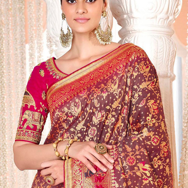 Bleak Brown Woven Banarasi Silk Saree