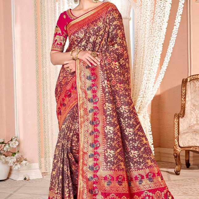 Bleak Brown Woven Banarasi Silk Saree