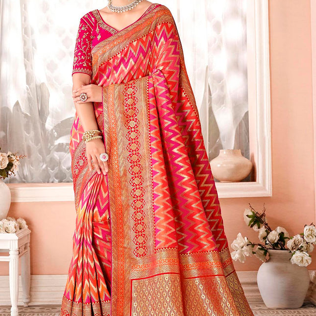 Multiples Of Pink Woven Banarasi Silk Saree