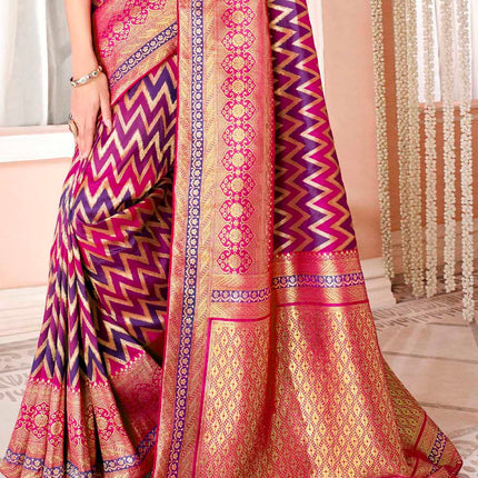 Glowing Pink Purple Woven Banarasi Silk Saree